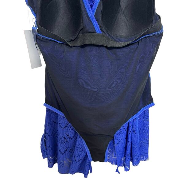 Swimsuits For All Women’s Plus Size 16 Crochet Chevron One Piece Swimdress Blue - Picture 9 of 12